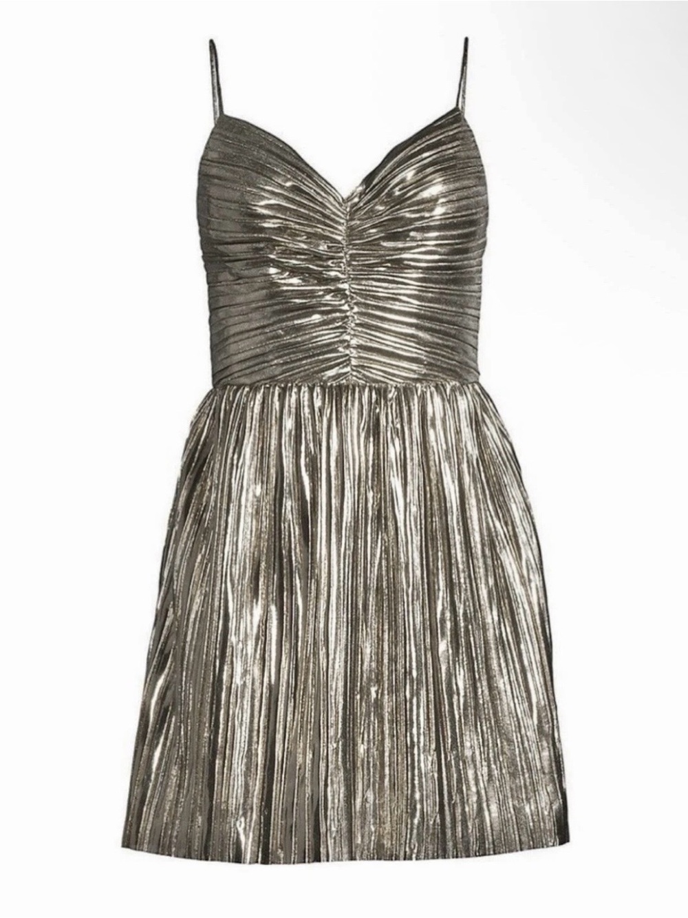 Michael Kors Champagne Gold Metallic Pleated Fit Flare Mini Dress Size 10